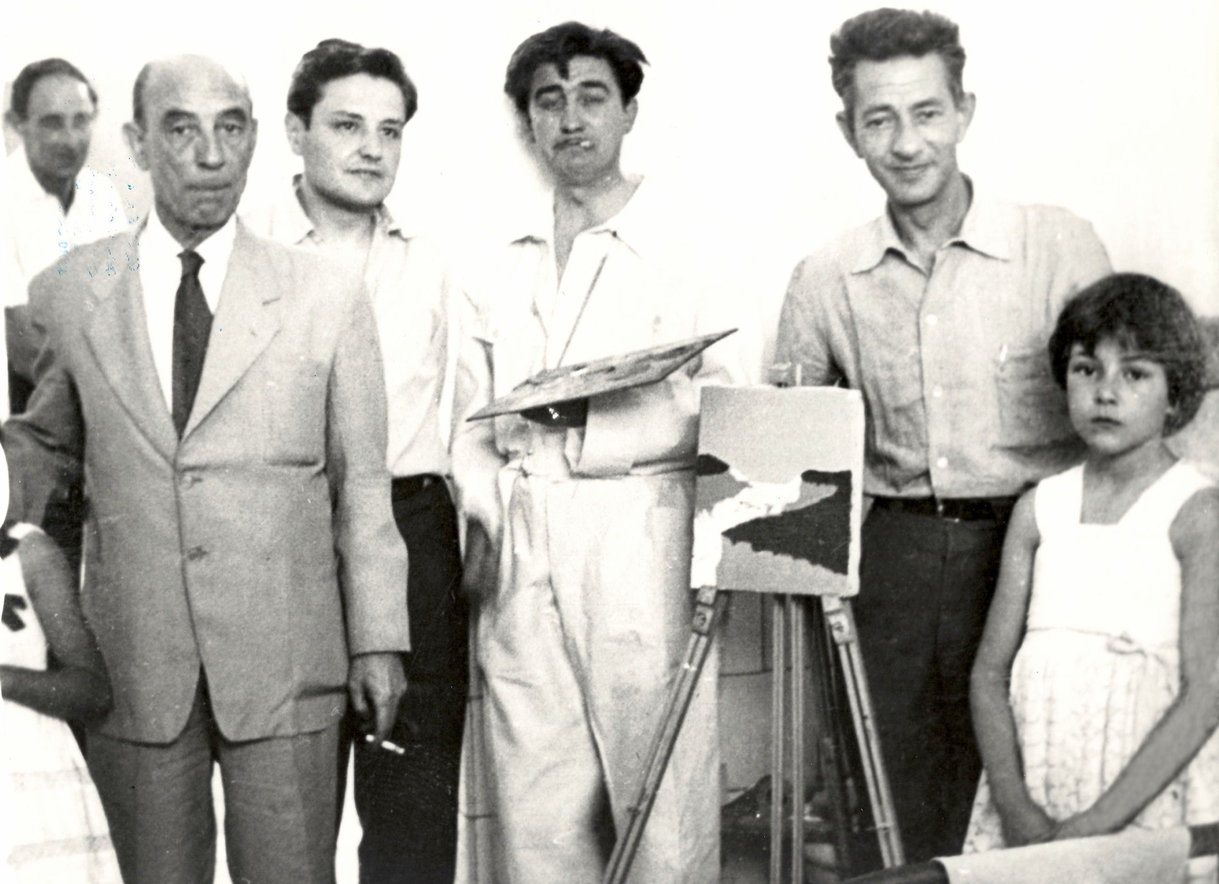 En la cárcel de Carabanchel. Fermín Solana, Fernando Baeza y Ridruejo, 1957.