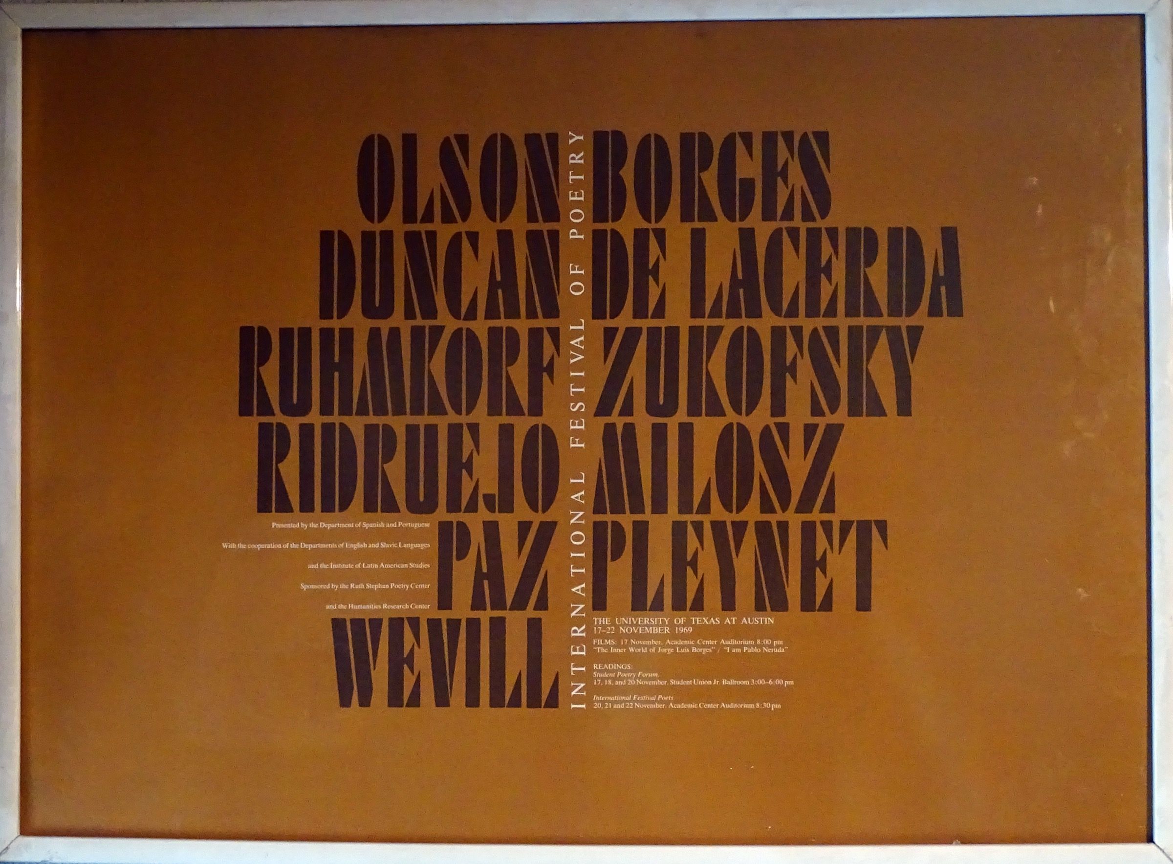 Cartel del Festival Internacional de Poesía de la Universidad de Austin, Texas, 1969.